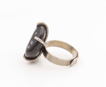 925 Sterling Silver Vintage Ring Modernist Black Agate Solid Band  Sz 7  RG35469
