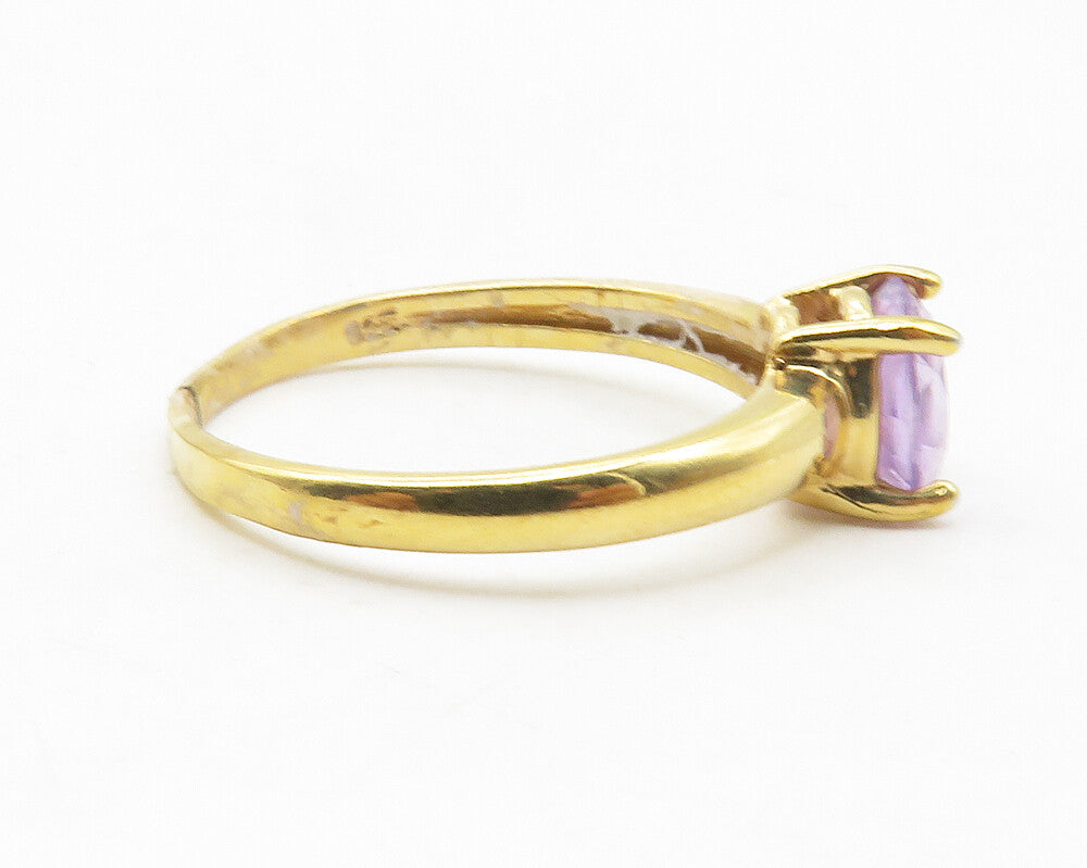 925 Sterling Silver  Amethyst Gold Plated Shiny Solitaire Ring Sz 6  RG11774