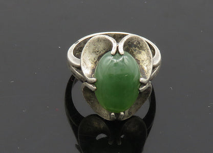 EUROPEAN 925 Silver  Vintage Antique Green Jasper Cocktail Ring Sz 8  RG20879