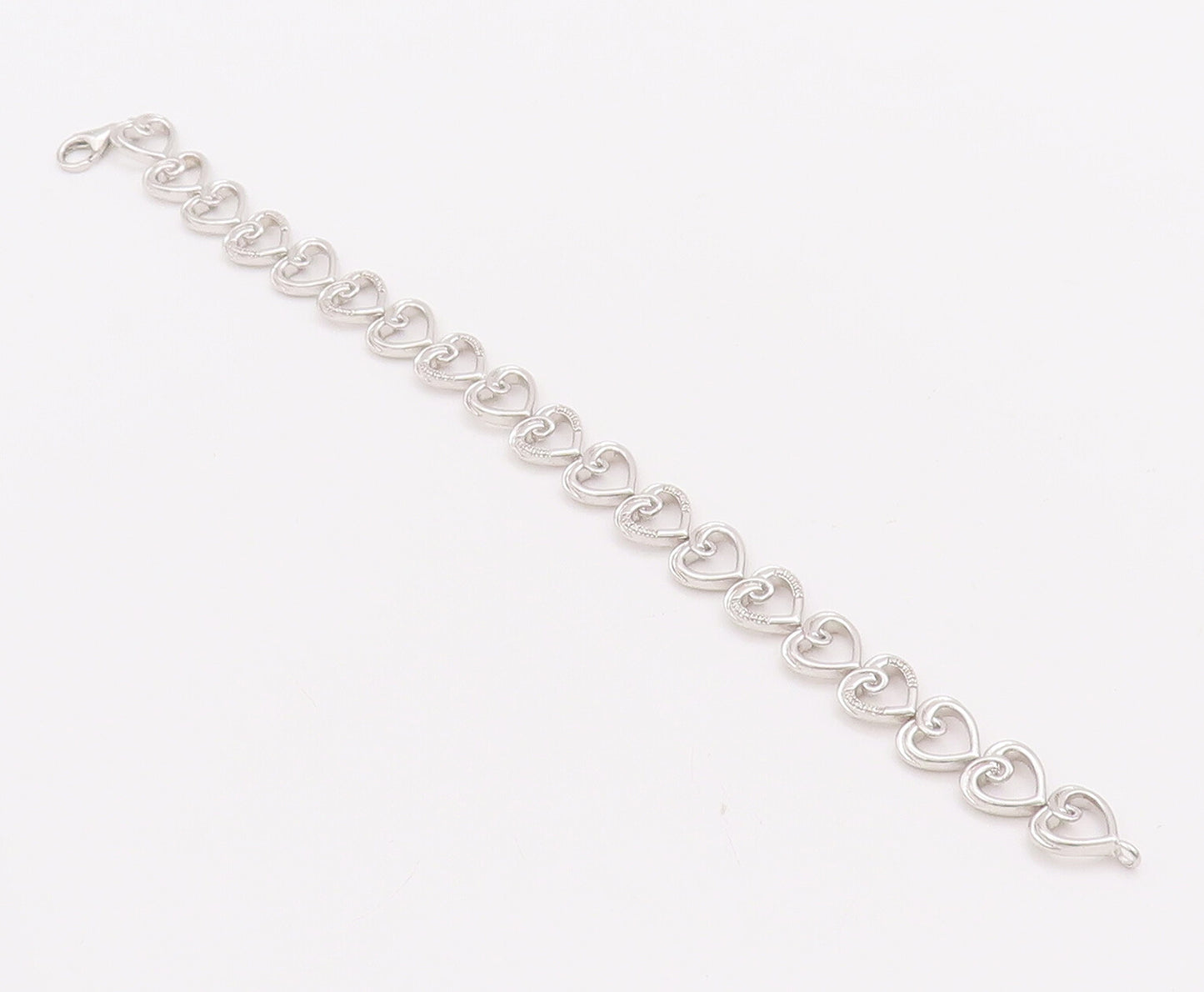 925 Sterling Silver Vintage Bracelet Cutout Real Diamonds Hearts Lined   BT10320