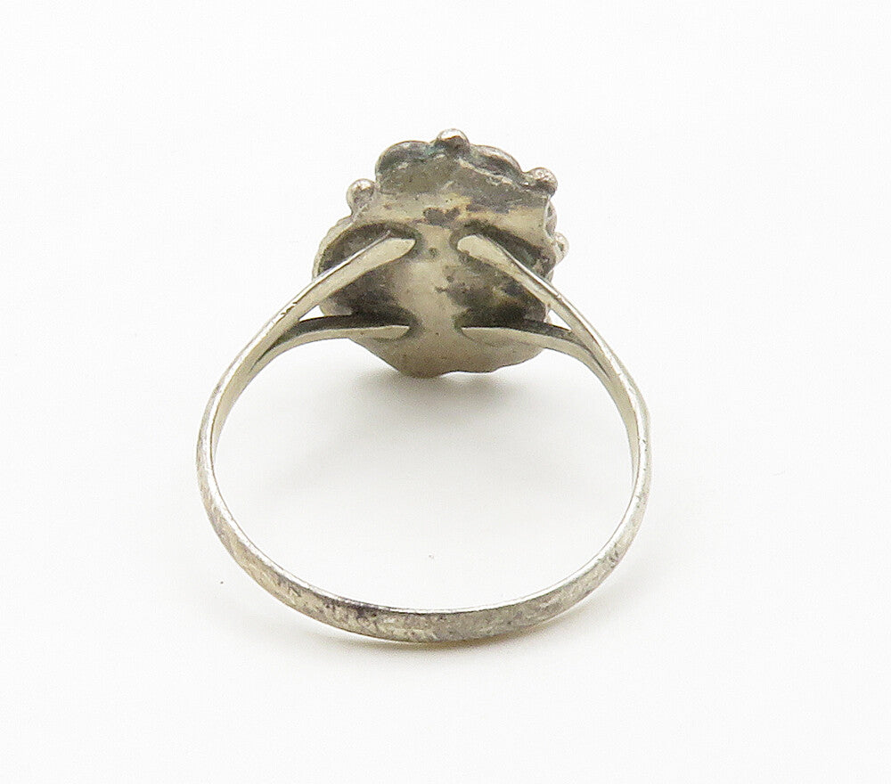 NAVAJO 925 Silver  Vintage Mother Of Pearl Floral Leaf Band Ring Sz 8  RG15182