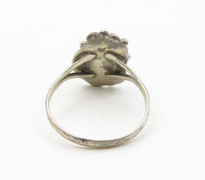 NAVAJO 925 Silver  Vintage Mother Of Pearl Floral Leaf Band Ring Sz 8  RG15182