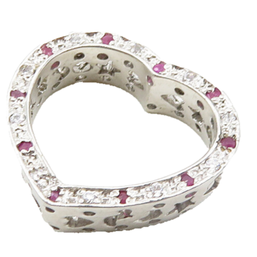 925 Sterling Silver  Genuine Diamond & Ruby Cutout Love Heart Pendant  PT15152