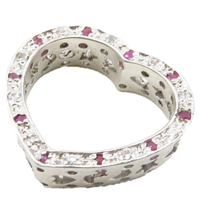 925 Sterling Silver  Genuine Diamond & Ruby Cutout Love Heart Pendant  PT15152