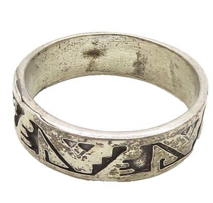 TED OTT NAVAJO 925 Silver  Vintage Bear Pattern Band Ring Sz 10.5  RG18238
