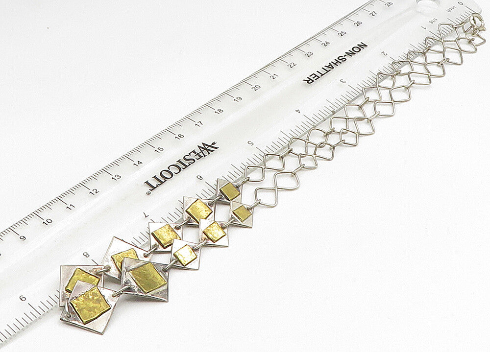925 Sterling Silver  Vintage Two Tone Square Link Chain Necklace  NE3746