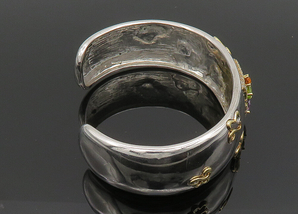 925 Silver & 14K GOLD  Vintage Genuine Diamonds & Citrine Cuff Bracelet BT8095