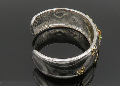 925 Silver & 14K GOLD  Vintage Genuine Diamonds & Citrine Cuff Bracelet BT8095