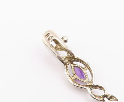 925 Sterling Silver Vintage Genuine Diamond & Multi Stone Chain Bracelet BT8314