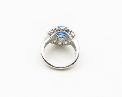 925 Sterling Silver  Shiny Blue & White Topaz Cocktail Ring Sz 9  RG18775