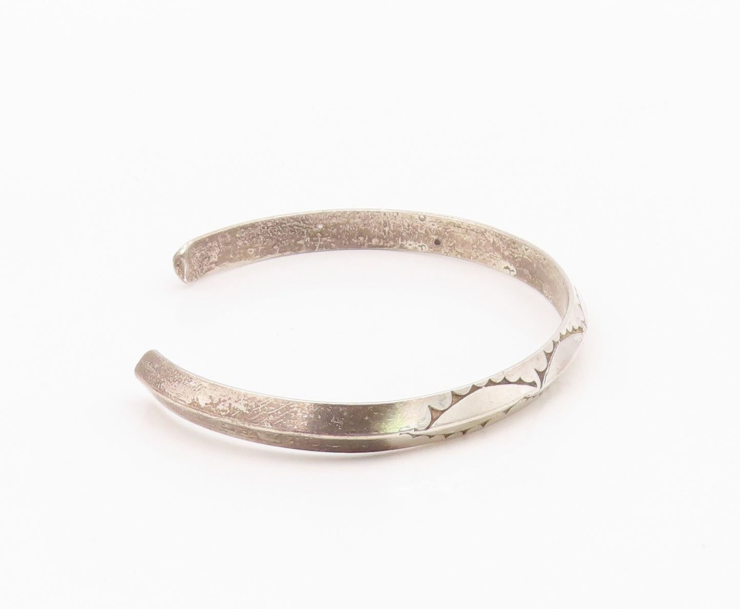 925 Sterling Silver Vintage Bracelet NAVAJO Minimalist Etched Cuff  BT12129