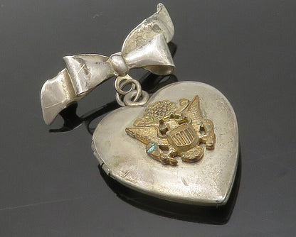 925 Sterling Silver  Vintage US Navy Heart Locket Brooch Pin (OPENS)  BP5054