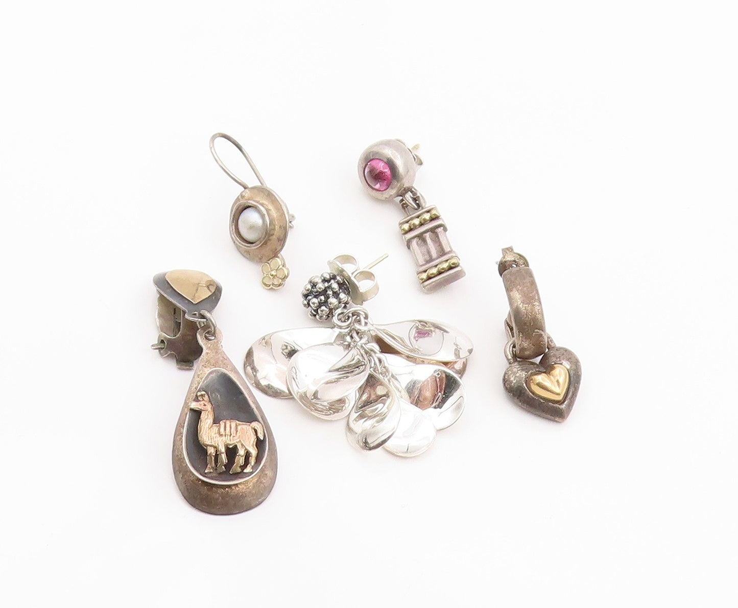 14K Gold & 925 Sterling Silver Vintage Earrings Designer Gemstone Lot  EG14298