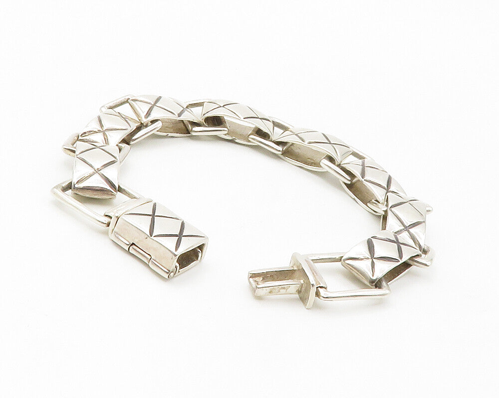 ZINA 925 Silver Vintage Shiny Criss Cross Etched Link Chain Bracelet BT5490