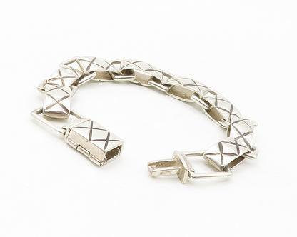 ZINA 925 Silver Vintage Shiny Criss Cross Etched Link Chain Bracelet BT5490
