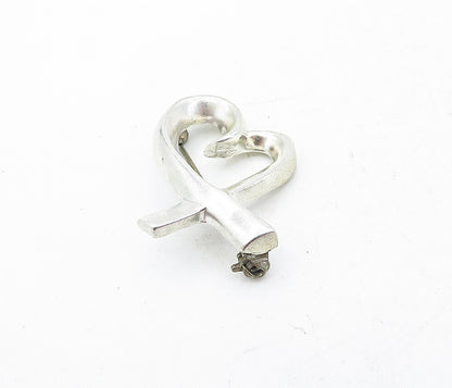 925 Sterling Silver  Vintage Shiny Open Love Heart Ribbon Brooch Pin  BP1923