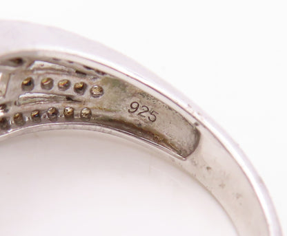 925 Sterling Silver Vintage Ring Designer Square Cut CZ Inlay  Sz 7  RG30936