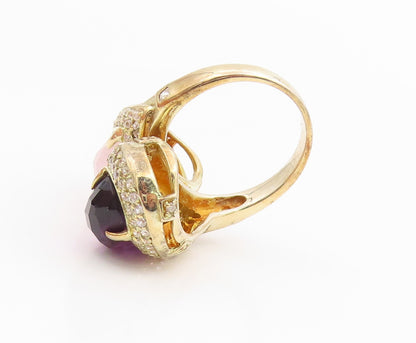 925 Sterling Silver Vintage Ring Gold Plated Amethyst Rose Quartz Sz 9.5 RG35392