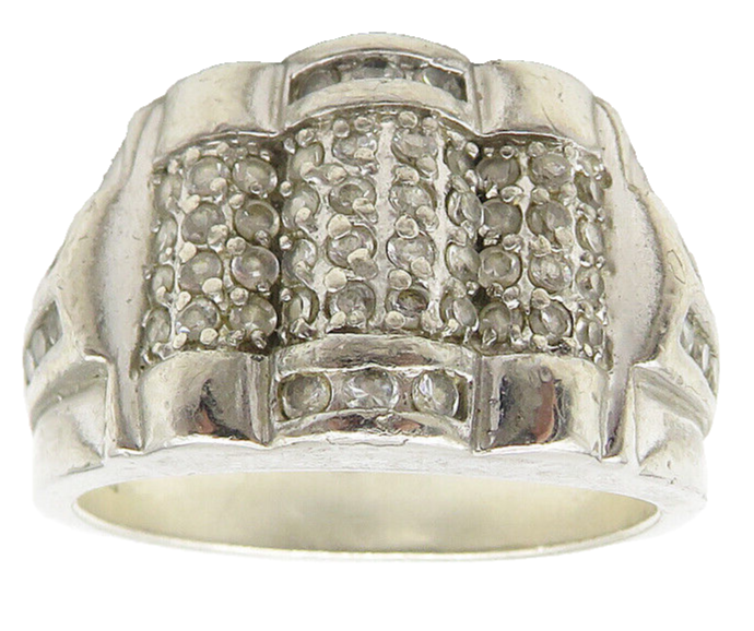 925 Sterling Silver  Vintage Topaz Tapered Large Band Ring Sz 11.5  RG11148