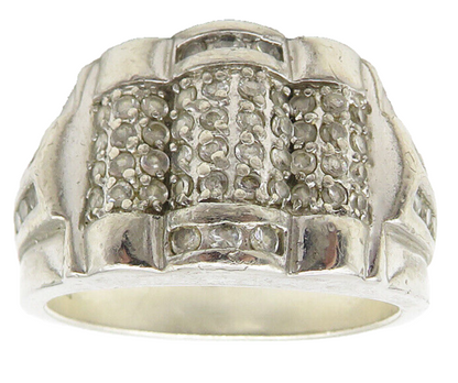 925 Sterling Silver  Vintage Topaz Tapered Large Band Ring Sz 11.5  RG11148