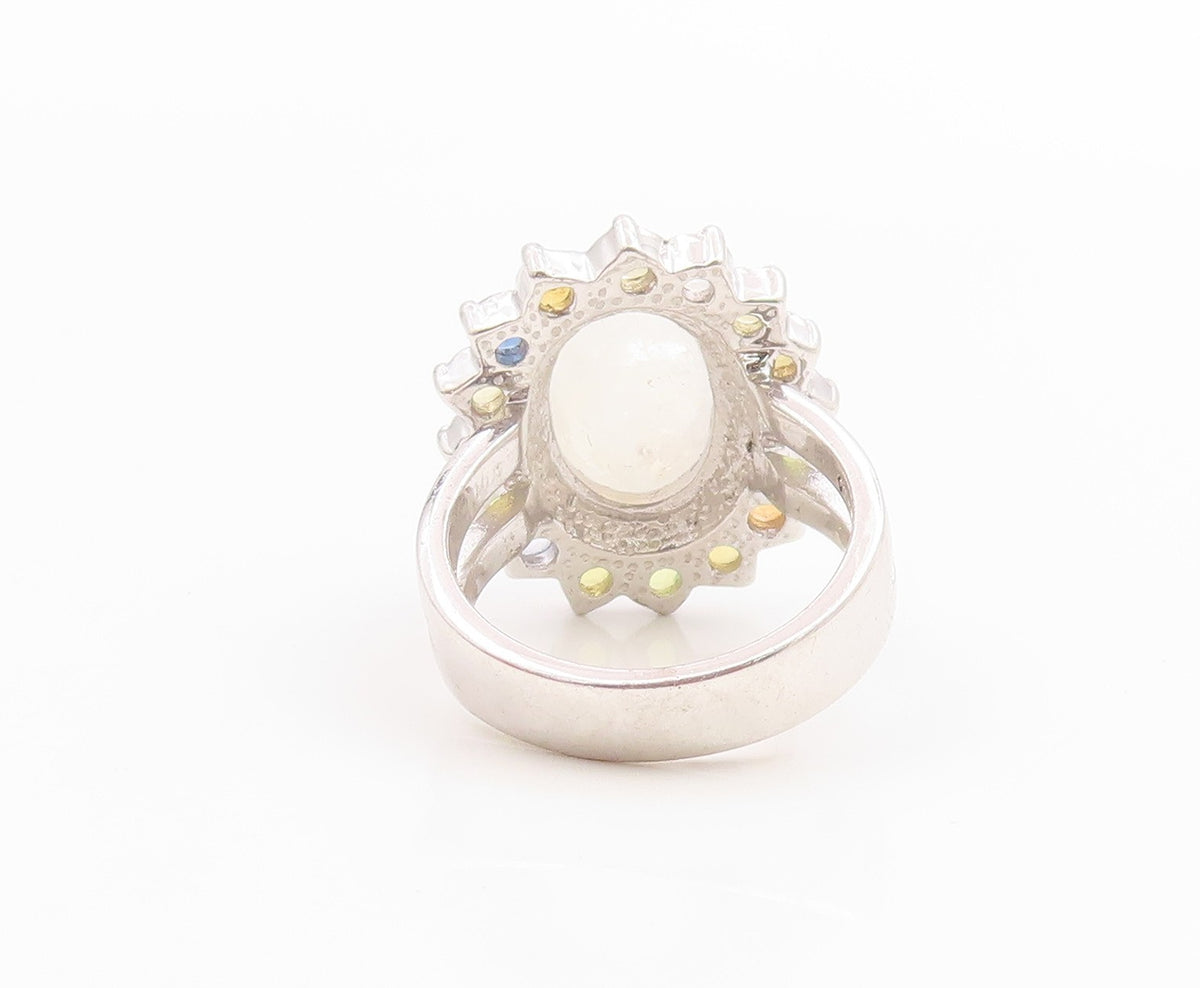 925 Sterling Silver Vintage Ring Cabochon Moonstone Flower Band  Sz 7  RG35732