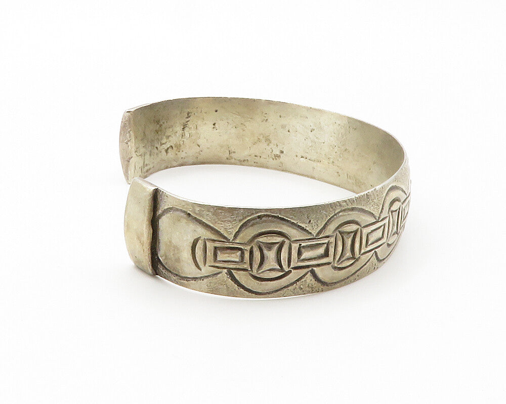 925 Sterling Silver  Vintage Etched Pattern Round Cuff Bracelet  BT5710