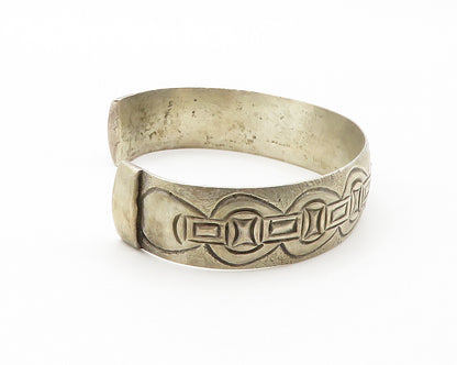 925 Sterling Silver  Vintage Etched Pattern Round Cuff Bracelet  BT5710