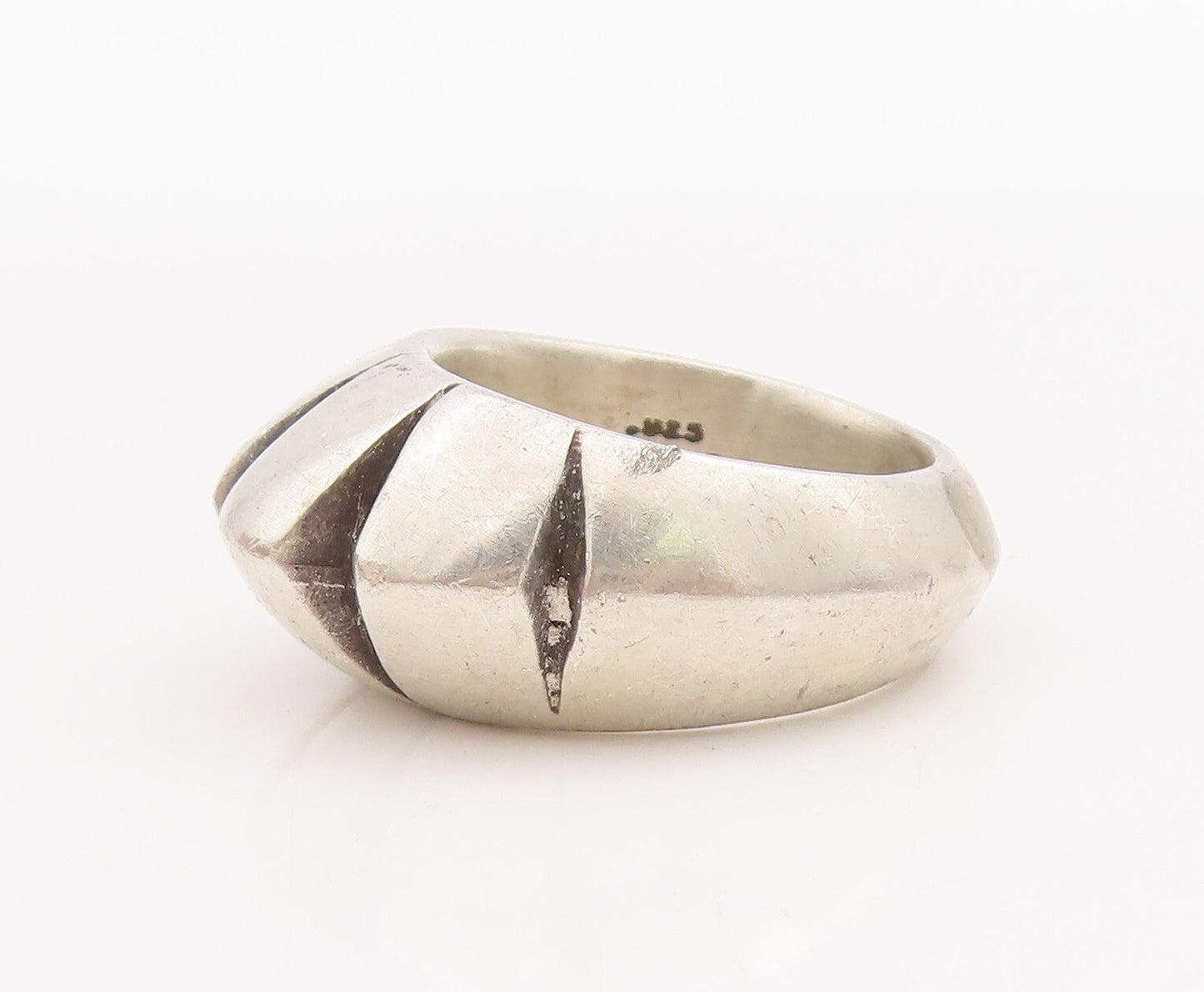 925 Sterling Silver Vintage Ring JENKS Designer Solid Split Dome Sz 7.5  RG28947