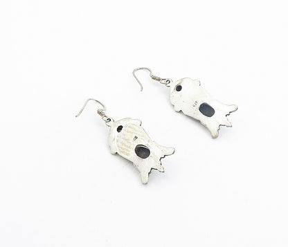 925 Sterling Silver  Vintage Cabochon Cut Lapis Lazuli Dangle Earrings  EG3445