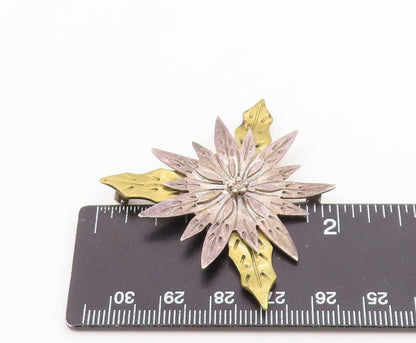 MEXICO 925 Sterling Silver  Vintage Two Tone Floral Motif Brooch Pin BP5500