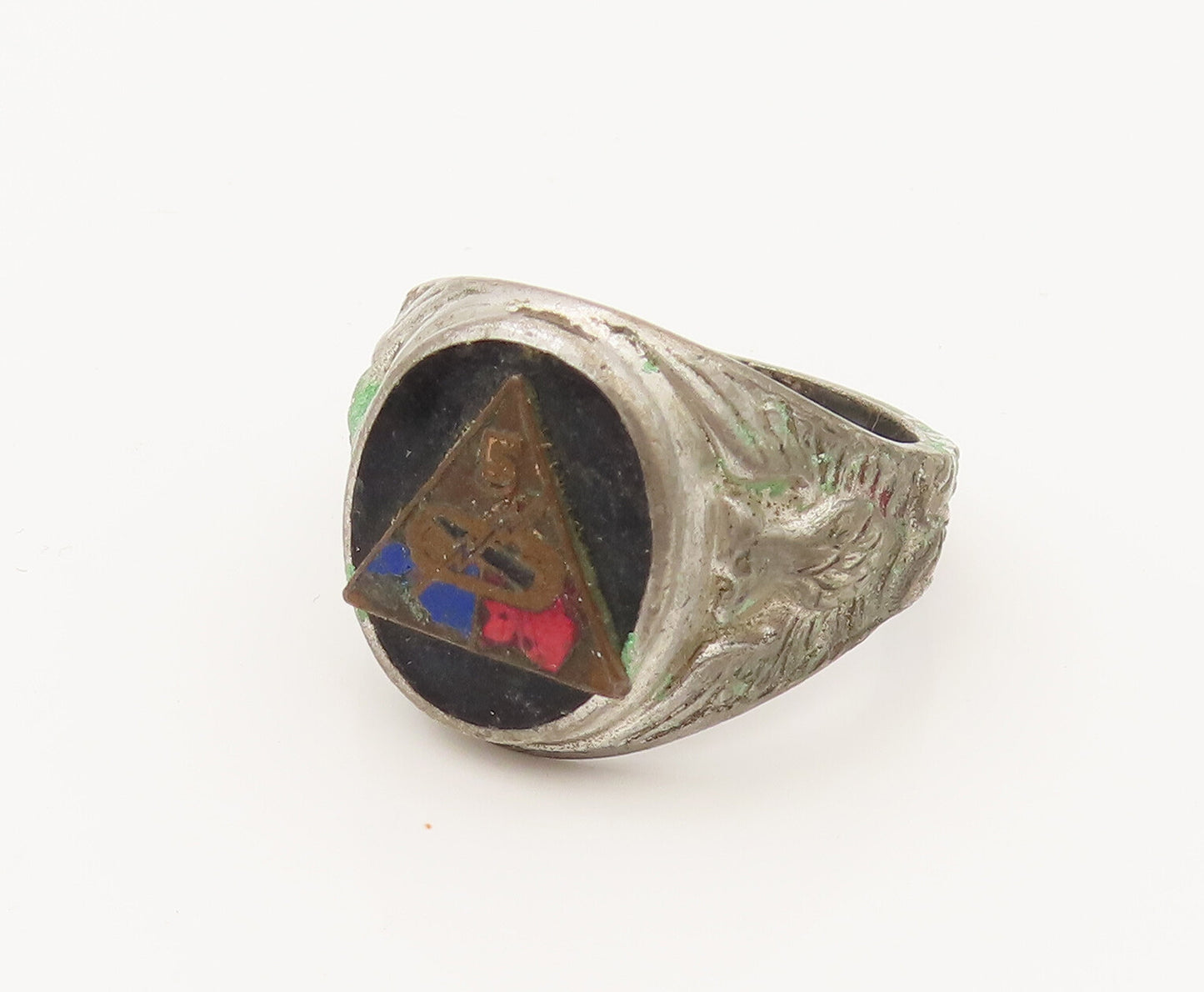 925 Sterling Silver Vintage Antique Black Onyx Eagle Signet Ring Sz 10 RG26426