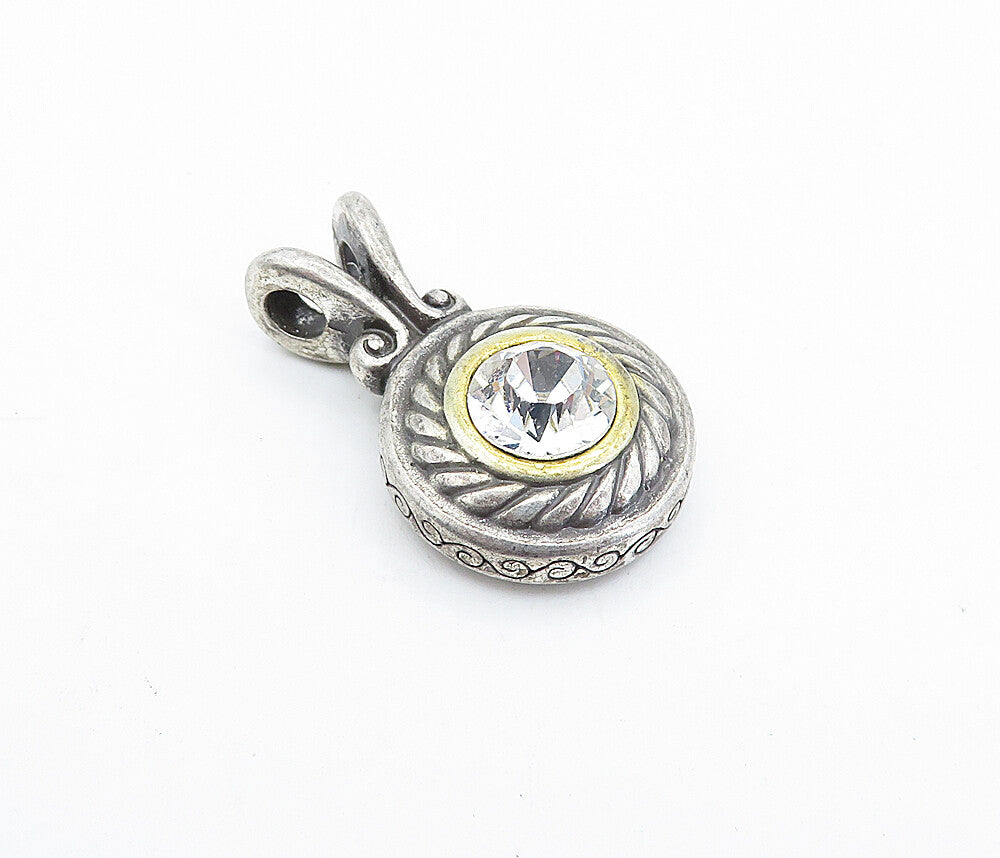 925 Sterling Silver  Vintage Cubic Zirconia 2 Tone Twist Drop Pendant  PT2989