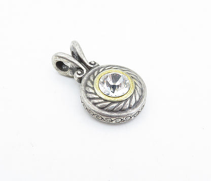 925 Sterling Silver  Vintage Cubic Zirconia 2 Tone Twist Drop Pendant  PT2989