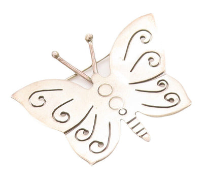 925 Sterling Silver Vintage Brooch Pin Solid Swirly Carved Butterfly  BP10834