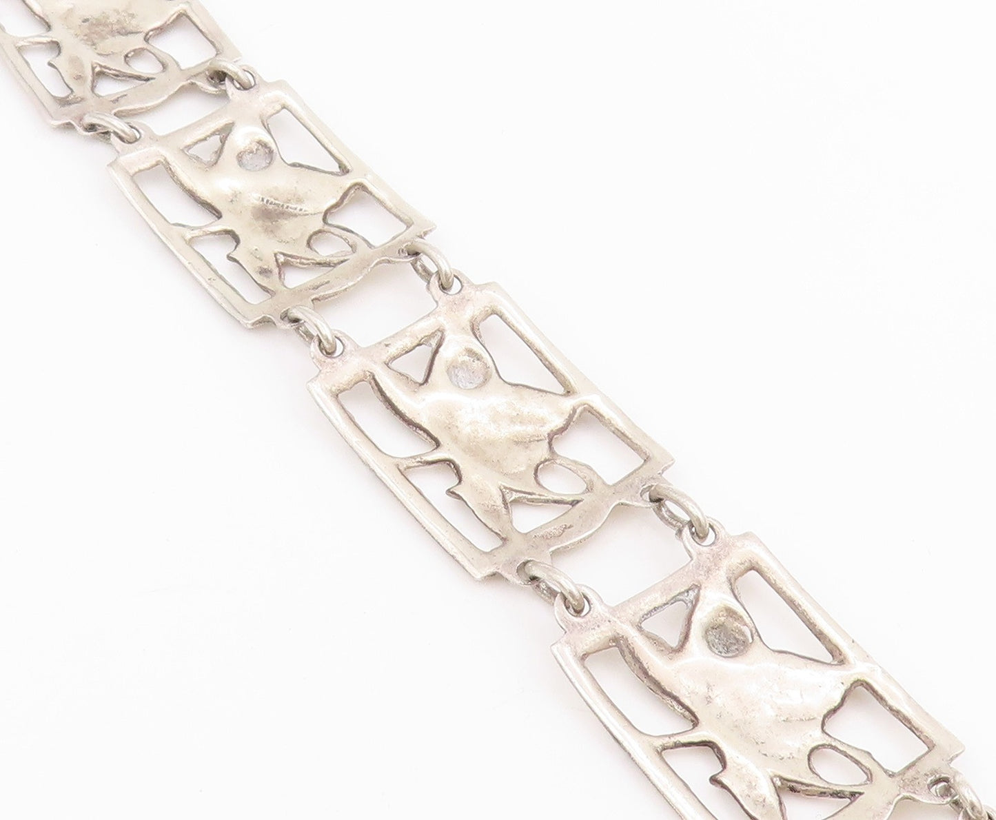 925 Sterling Silver Vintage Bracelet Antique Openwork Floral Panel Link  BT11632