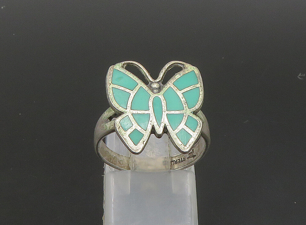 POST BELL 925 Silver  Vintage Turquoise Butterfly Band Ring Sz 7  RG23663