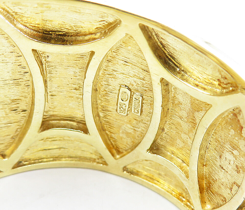 925 Sterling Silver  White Onyx Gold Plated Bubble Detail Cuff Bracelet BT2590