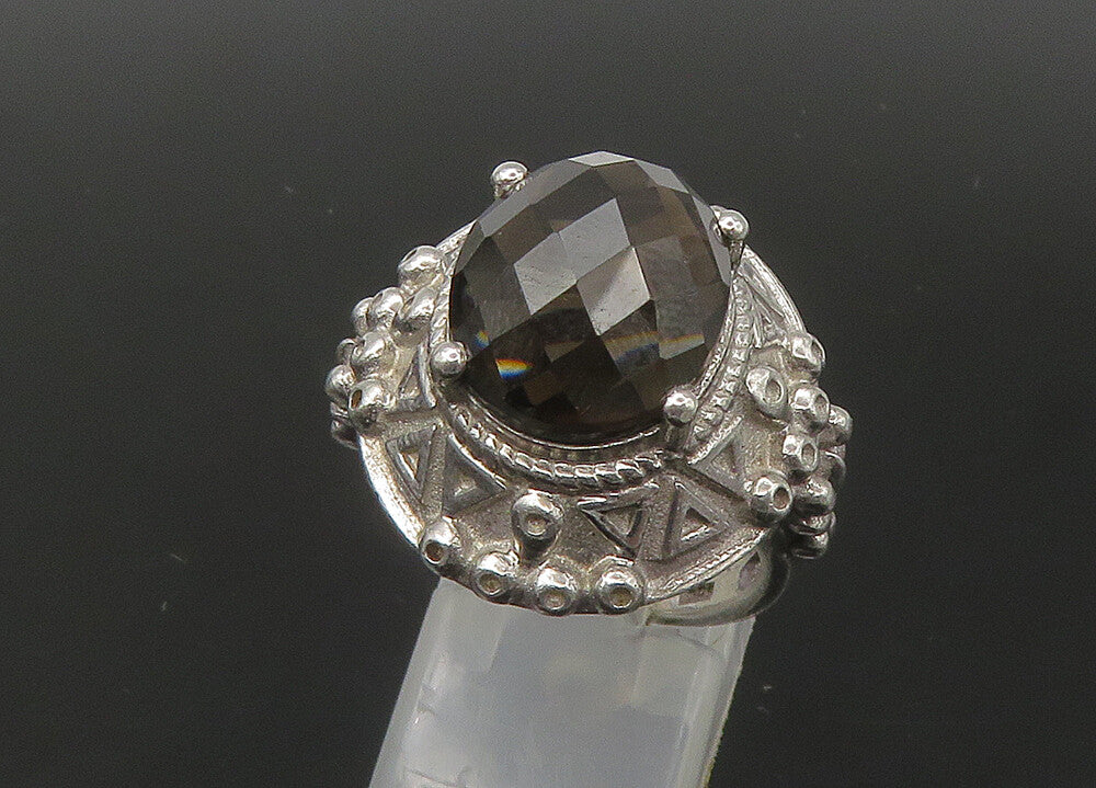 925 Sterling Silver  Vintage Faceted Smoky Topaz Cocktail Ring Sz 8  RG22406