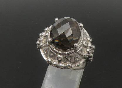 925 Sterling Silver  Vintage Faceted Smoky Topaz Cocktail Ring Sz 8  RG22406