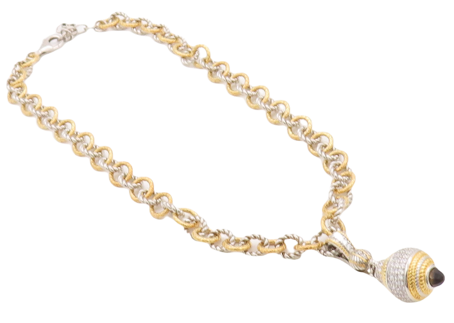 925 Sterling Silver Vintage Necklace Gold Plated Rope Rings CZ Inlay Ball NE4375
