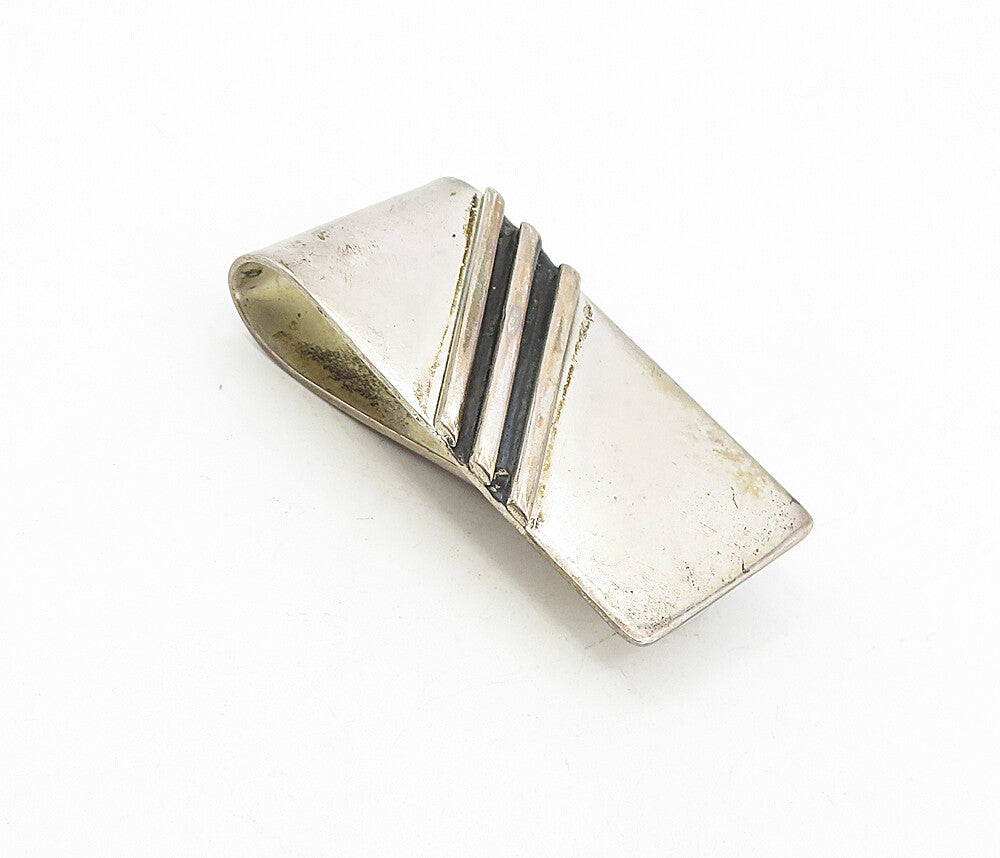 MEXICO 925 Sterling Silver  Vintage Raised Striped Detail Money Clip  TR1327