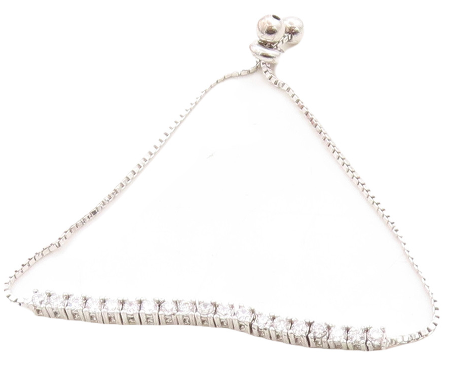925 Silver  White Cubic Zirconia Adjustable Child Box Chain Bracelet  BT1058