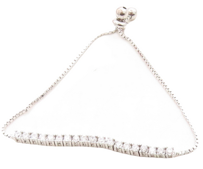 925 Silver  White Cubic Zirconia Adjustable Child Box Chain Bracelet  BT1058