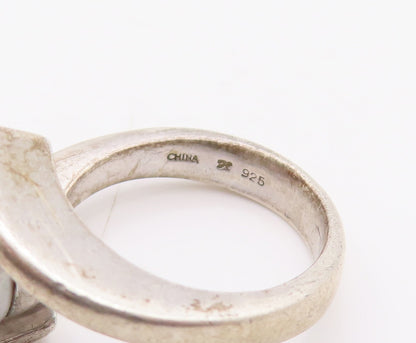 925 Sterling Silver Vintage Ring Designer Grey Pearl Bypass Design  Sz 6 RG29111