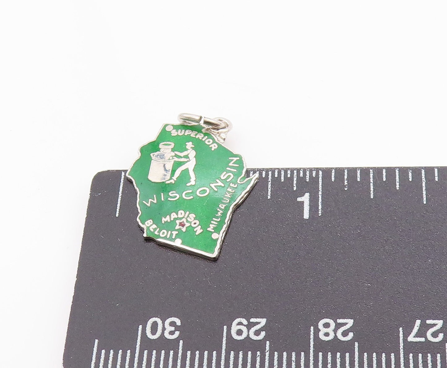 925 Sterling Silver Vintage Pendant Enameled Wisconsin State Map Charm  PT24884