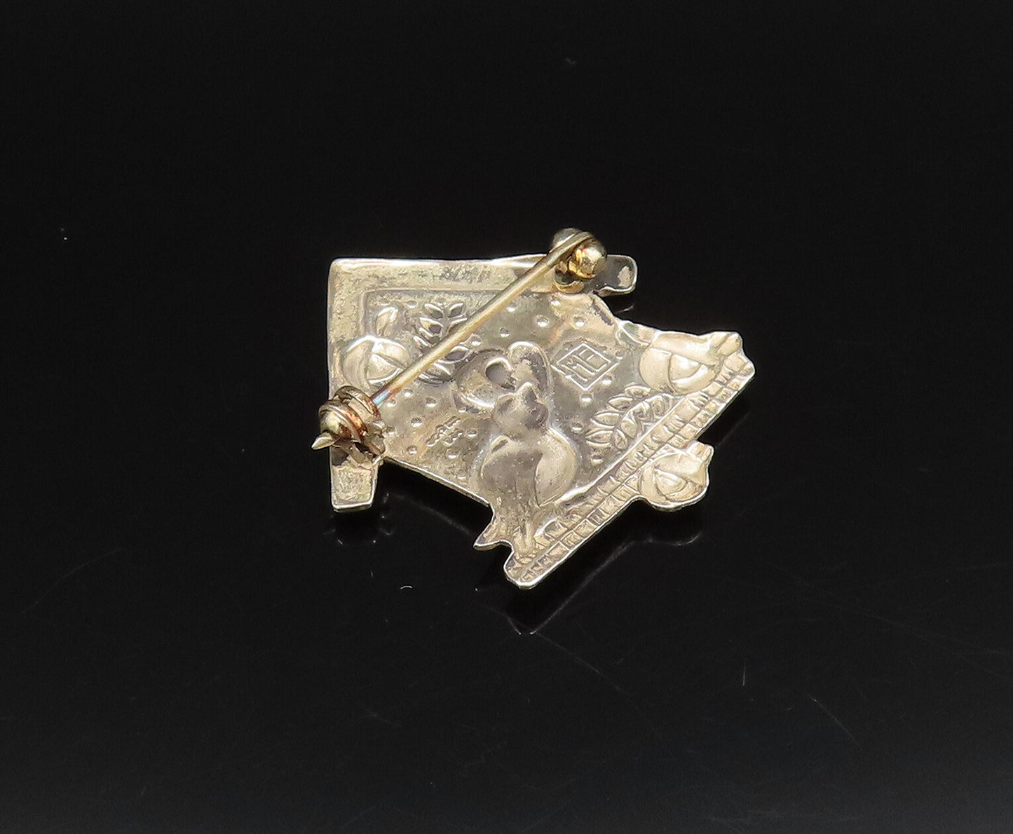 MARY ENGELBREIT 925 Silver  Vintage Etched Birdhouse Brooch Pin  BP10015