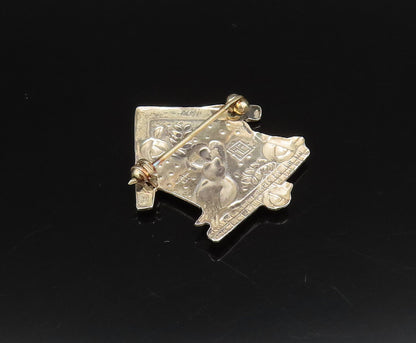 MARY ENGELBREIT 925 Silver  Vintage Etched Birdhouse Brooch Pin  BP10015