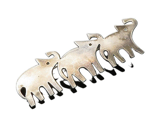 MEXICO 925 Silver  Vintage Triple Elephant Silhouette Brooch Pin  BP8250
