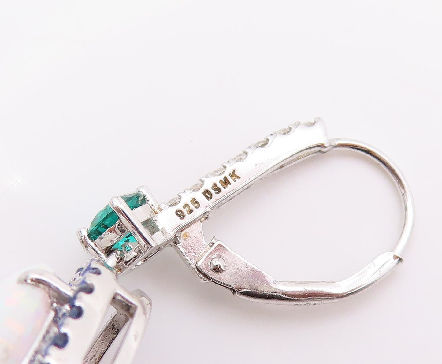 925 Sterling Silver Vintage Earrings Oval Opal Halo Sapphire 2 Tone CZ  EG13405