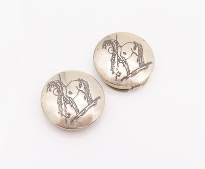925 Sterling Silver Vintage Button Cover NAVAJO Etched Southwestern TR3725